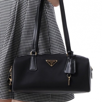 PRADA 프라다 리나일론 가죽 앤 레더 탑 핸들백 1BB127