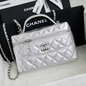 CHANEL 샤넬 그레인 카프스킨 탑핸들 롱 베니티 위드 체인백 #AP4407