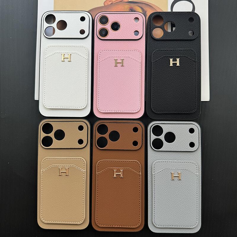 Hermès 에르메스 스타일 H 로고 가죽 카드 포켓 아이폰 케이스